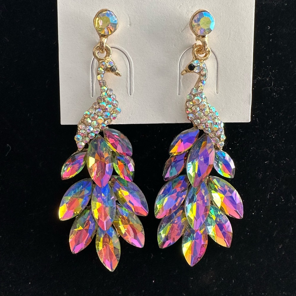 Peacock rhinestone dangle statement earrings, New! - Picture 14 of 14